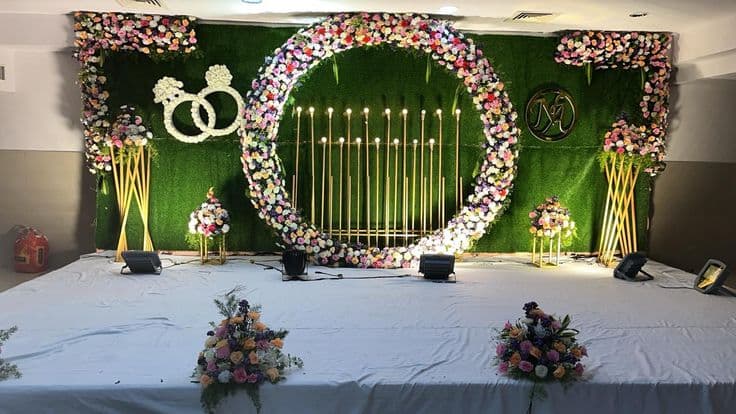 Banquet hall reception setup in Kandrika Vijayawada